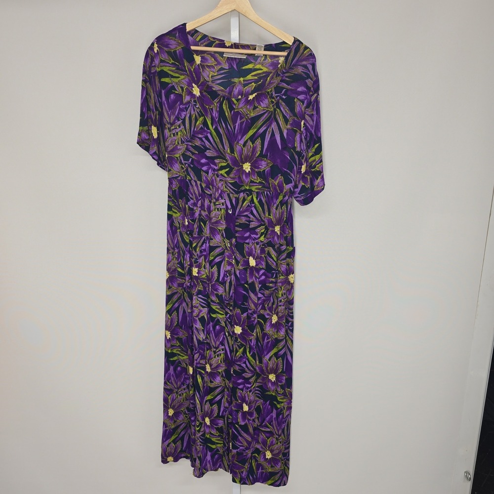 Erika Taylor Womens Purple Floral Rayon Button Front Maxi Dress Size Medium‎